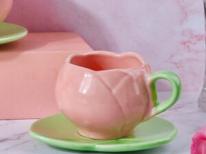 Pink Tulip Cup and Saucer Ceramic
