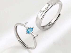 Forest Deer Pattern Stainless Steel Couple Ring with Crystal